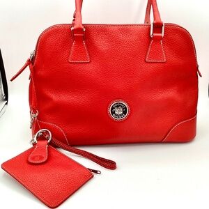 Dooney & Bourke Large Pebble Leather Satchel w/Wristlet & Key Fob in Red
